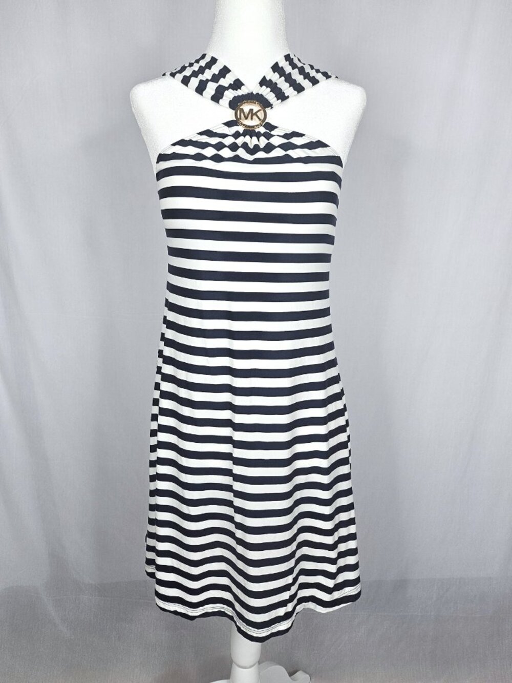 Michael Kors Striped Halter Dress | Resort Cruise Midi | Navy White | Size XS